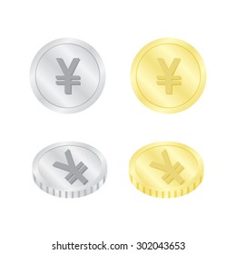 gold and silver coin with yen vector illustrator