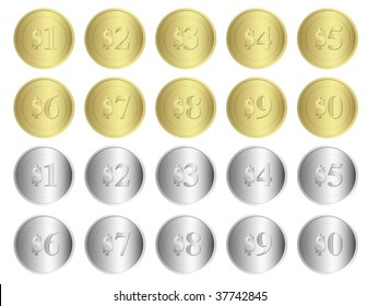 Gold and Silver Coins. Vector set. svg