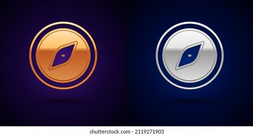 Gold and silver Compass icon isolated on black background. Windrose navigation symbol. Wind rose sign.  Vector