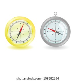 gold and silver compass vector illustration on white