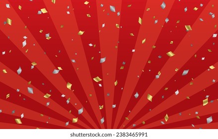 Gold and silver confetti on red background