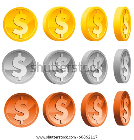 Gold, silver, & copper coins with different angles.
