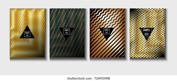 Gold, Silver or Copper Minimal Cover Templates. Festive Sparkling New Year Party or Christmas Celebration Background. Halftone Cover. Cool Luxury Premium VIP Rich Decoration. Jewelry Ads Poster Design