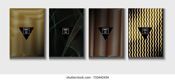 Gold, Silver or Copper Minimal Cover Templates. Festive Sparkling New Year Party or Christmas Celebration Background. Halftone Cover. Cool Luxury Premium VIP Rich Decoration. Jewelry Ads Poster Design