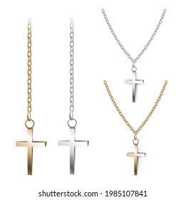 Gold and silver cross on a chain, Christian pendant