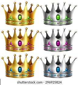 Gold and silver crowns with gems