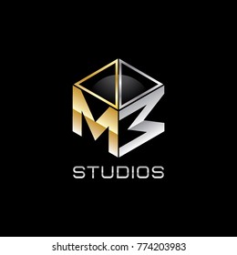 Gold Silver Cube Letter MM Logo Sign Symbol Icon