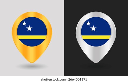Gold and Silver Curacao Flag Map Pin Icon
