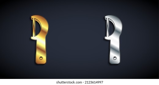 Gold and silver Dental floss icon isolated on black background. Long shadow style. Vector