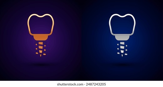 Gold and silver Dental implant icon isolated on black background.  Vector