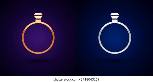 Gold and silver Diamond engagement ring icon isolated on black background.  Vector