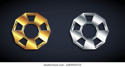 Gold and silver Diamond icon isolated on black background. Jewelry symbol. Gem stone. Long shadow style. Vector
