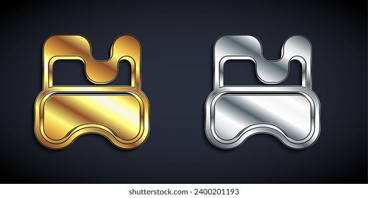 Gold and silver Diving mask icon isolated on black background. Extreme sport. Diving underwater equipment. Long shadow style. Vector