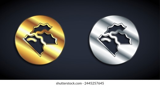 Gold and silver Dumpling icon isolated on black background. Traditional chinese dish. Long shadow style. Vector