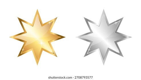 Estrella de ocho puntas de oro y plata. Clipart de Vector. 