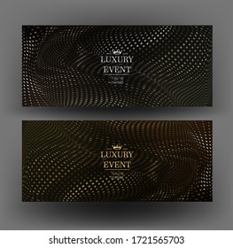 Gold and silver elegand invitations with wavy diamond pattern. Vector illustration