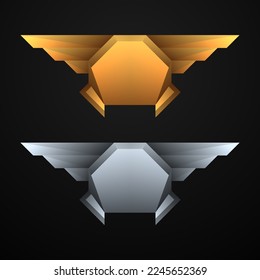 Gold and silver emblem badges for game ui design