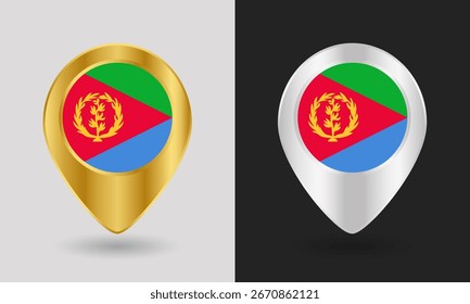 Icono de Pin de Mapa de Bandera de Oro y Plata Eritrea