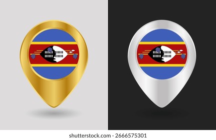 Gold and Silver Eswatini Flag Map Pin Icon