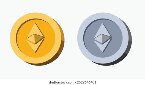 gold and silver ethereum (ETH) coin vector collection