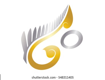 Gold and silver fern with Thai graphic ornament