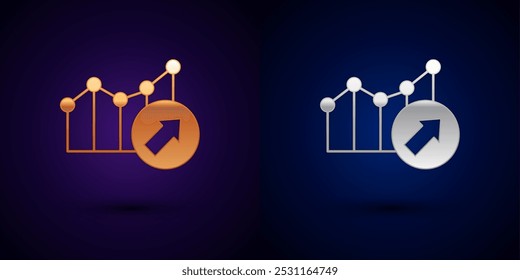 Gold und Silber Finanzwachstumssteigerung Symbol einzeln auf schwarzem Hintergrund. Steigerung des Umsatzes.  Vektorgrafik