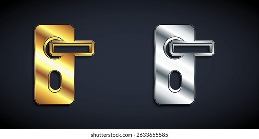 Gold and silver Fingerprint door lock icon isolated on black background. ID app icon. Identification sign. Touch id. Long shadow style. Vector
