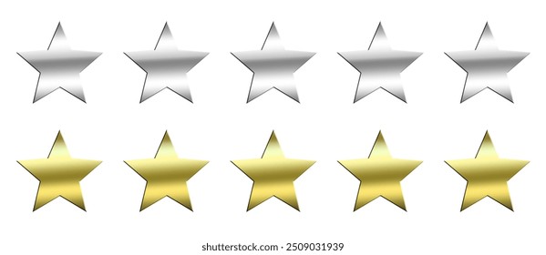 Gold and silver five-star icons. Five-star customer product endorsement flat icon for applications and sites. vector illustration