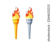 Gold and silver flame torch vector isolated on white background