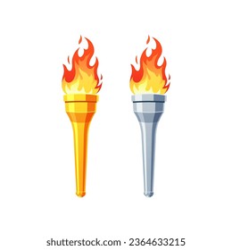 Gold and silver flame torch vector isolated on white background