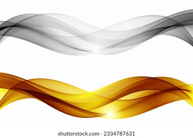 Gold- und Silberfluss von gewellten Linien, abstrakter Wellenhintergrund. Vektorwellen eingestellt.