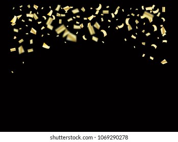 Gold, Silver Foil Confetti Falling Down. Elegant Christmas, Birthday Party and New Year Background. Gift Voucher, Sale Tinsel Texture. Elegant Gold, Silver Foil Confetti Border, Garland.