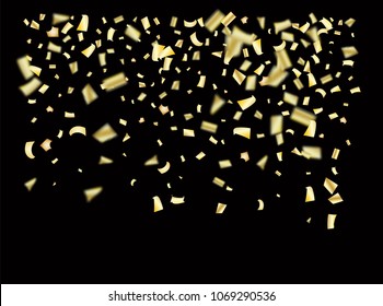 Gold, Silver Foil Confetti Falling Down. Elegant Christmas, Birthday Party and New Year Background. Gift Voucher Sale Golden Tinsel Texture. Noble Gold, Silver Foil Confetti Border.