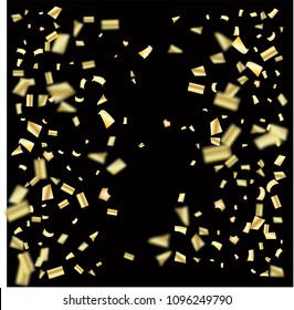 Gold, Silver Foil Confetti Falling Down. Elegant Christmas, Birthday Party and New Year Background. Gift Voucher, Sale Tinsel Texture. Noble Gold, Silver Foil Confetti Border.