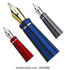 Gold and silver fountain-pens. Simple vector.