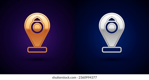 Gold and silver Front facade building jewelry store icon isolated on black background.  Vector