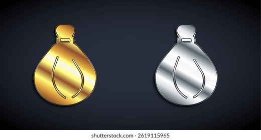 Gold and silver Garbage bag icon isolated on black background. Long shadow style. Vector