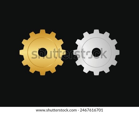 Gold and Silver gears with black background vector illustration in 3d style