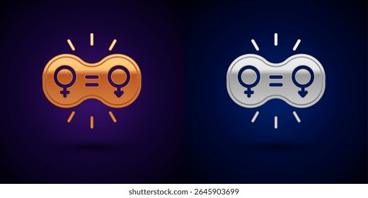Gold and silver Gender equality icon isolated on black background. Equal pay and opportunity business concept.  Vector