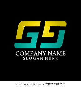 Gold and silver GG letter luxury logo design on simple black background