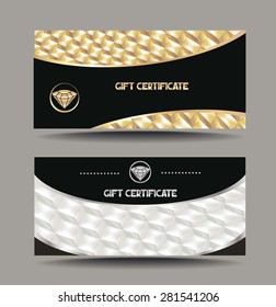 Gold and silver gift certificates with textured background