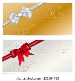 Gold and silver gift voucher with bow - vector illustration