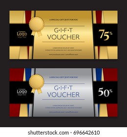 Gold and silver gift voucher or gift certificate card for discount promo event