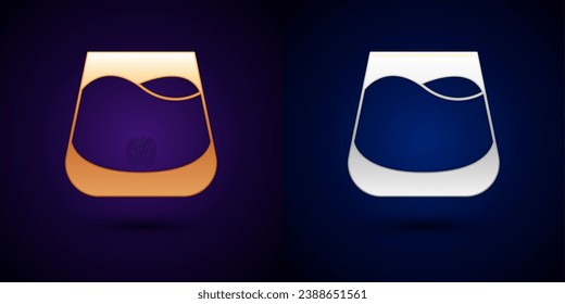 Gold and silver Glass of whiskey icon isolated on black background.  Vector