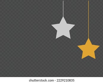 Gold and silver glitter particles star hanging from top isolated  on png or transparent  background. Graphic resources for Christmas, New Year, Birthdays and luxury card. Vector illustration 