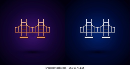 Gold and silver Golden gate bridge icon isolated on black background. San Francisco California United States of America.  Vector