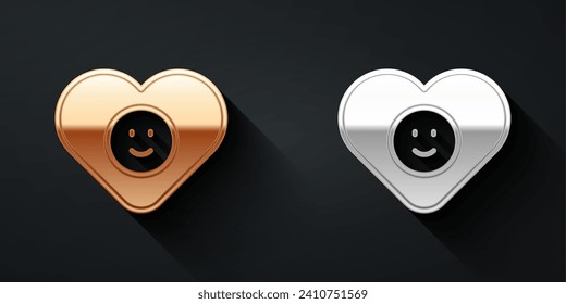 Oro y plata Icono de buena relación aislado en fondo negro. Relación romántica o concepto de reunión agradable. Estilo de sombra larga. Vector