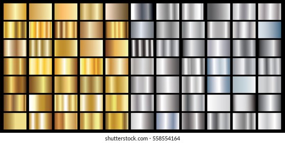 Gold silver gradient background vector icon texture metallic illustration for frame, ribbon, banner, coin and label. Realistic abstract golden design seamless pattern. Elegant light and shine template