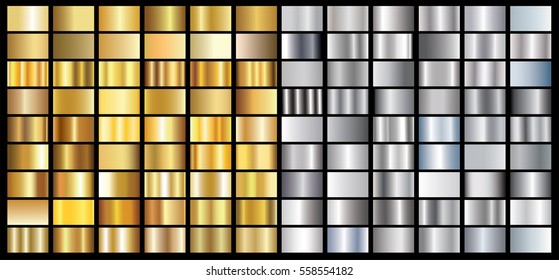 Gold silver gradient background vector icon texture metallic illustration for frame, ribbon, banner, coin and label. Realistic abstract golden design seamless pattern. Elegant light and shine template