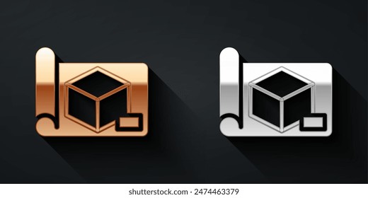 Gold and silver Graphing paper for engineering icon isolated on black background. Long shadow style. Vector